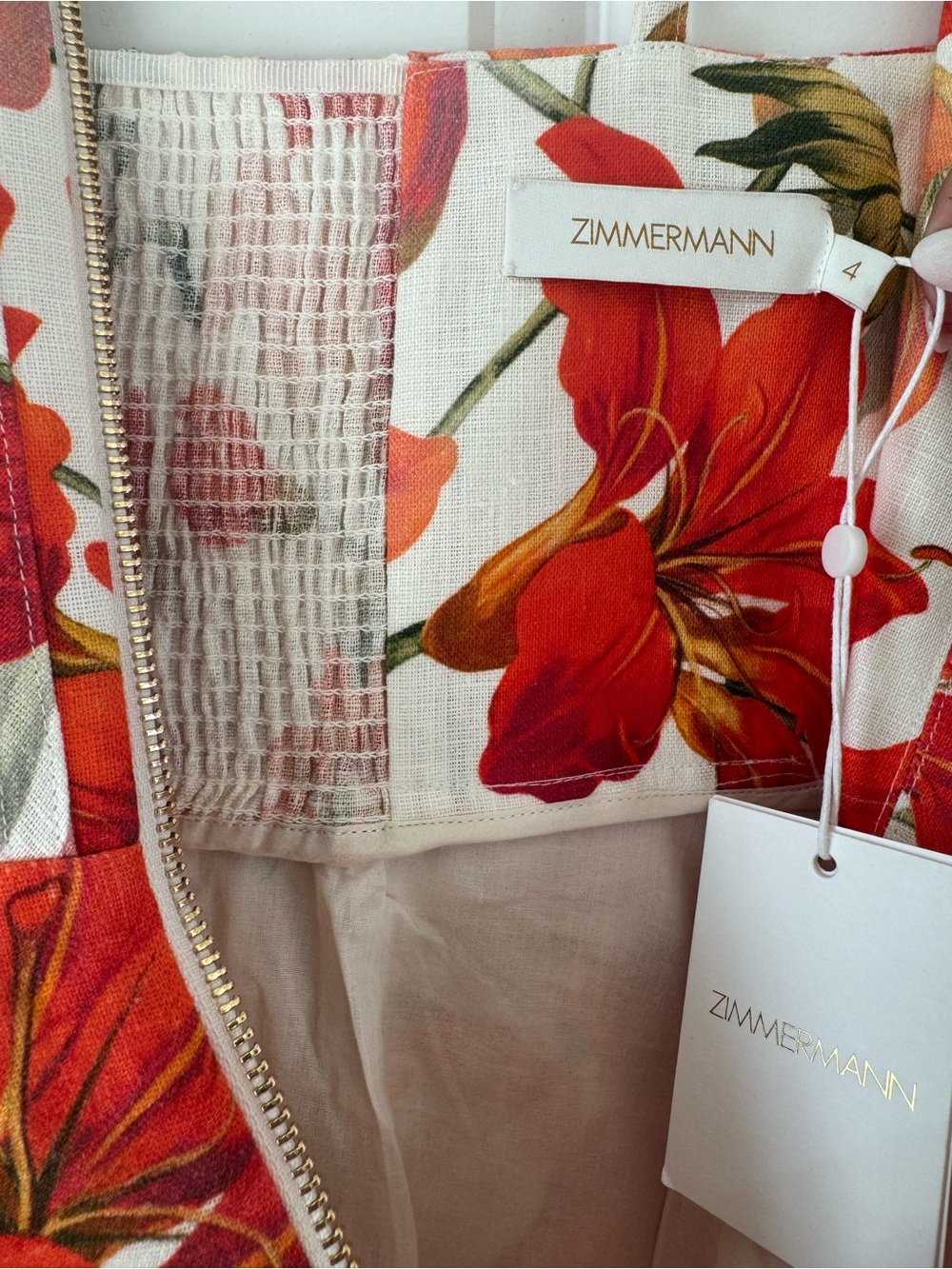 Zimmermann Tranquility Red Lilly Zip Linen Midi Dress US12/UK16/AU4 - Picture 14 of 15